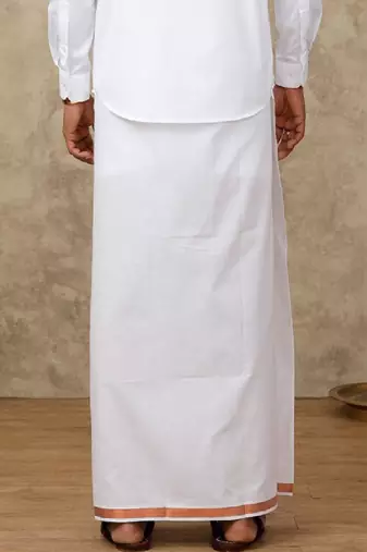 White plain blended cotton regular fit dhoti