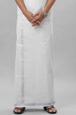 white minimal border ethnic wear cotton men's dhoti 1