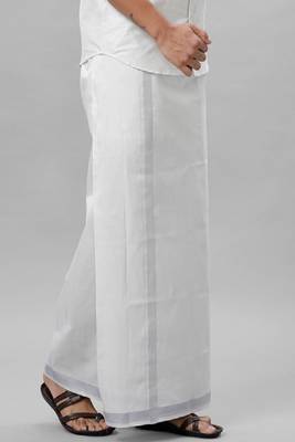 white minimal border ethnic wear cotton men's dhoti 2