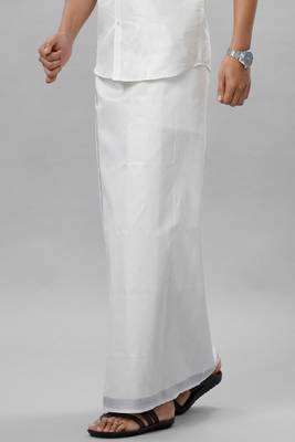 white minimal border ethnic wear cotton men's dhoti 3
