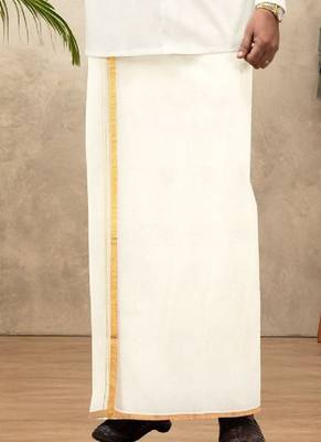 cream kora cotton men's dhoti with traditional zari border 1