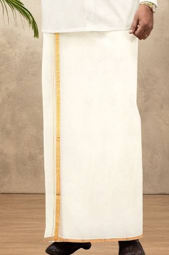 Cream zari border kora cotton dhoti