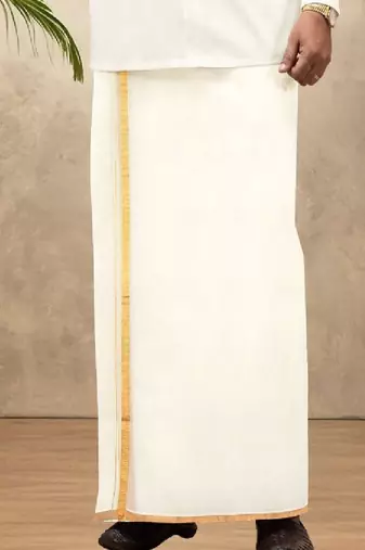 Cream zari border kora cotton dhoti