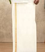 Cream zari border kora cotton dhoti