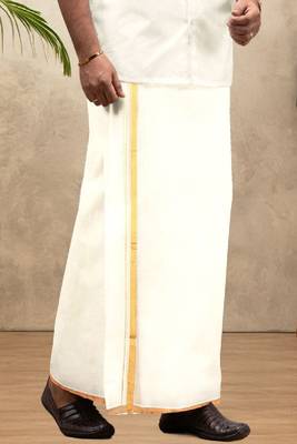 cream kora cotton men's dhoti with traditional zari border 2