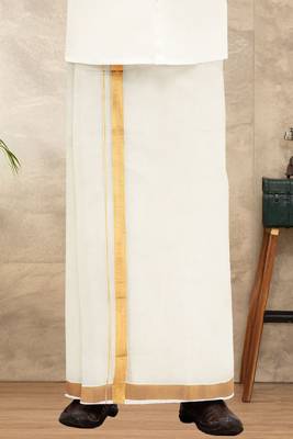 cream festive wear plain cotton men's dhoti 1