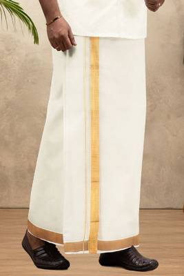 cream festive wear plain cotton men's dhoti 2