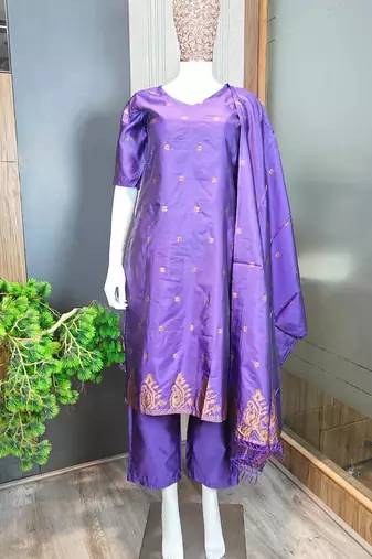 women's art silk woven butta motiff kurta pant with dupatta set