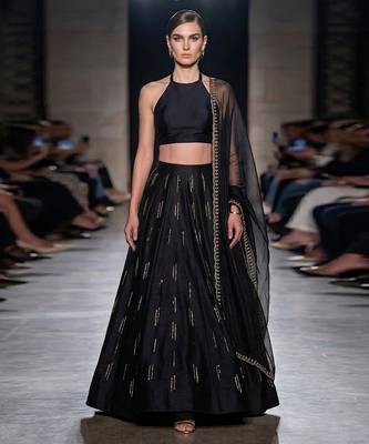 Black Embroidered Dupion Silk Lehenga Set 1
