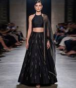Black Embroidered Dupion Silk Lehenga Set