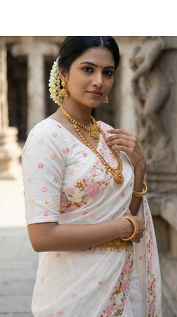 White embroidered chiffon saree set 2