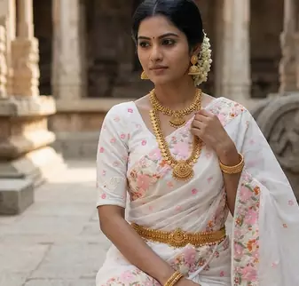White embroidered chiffon saree set