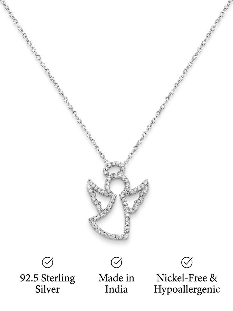 925 Sterling Silver Angel Pendant  Necklace Set , Guardian Angel Jewelry Gift for Women