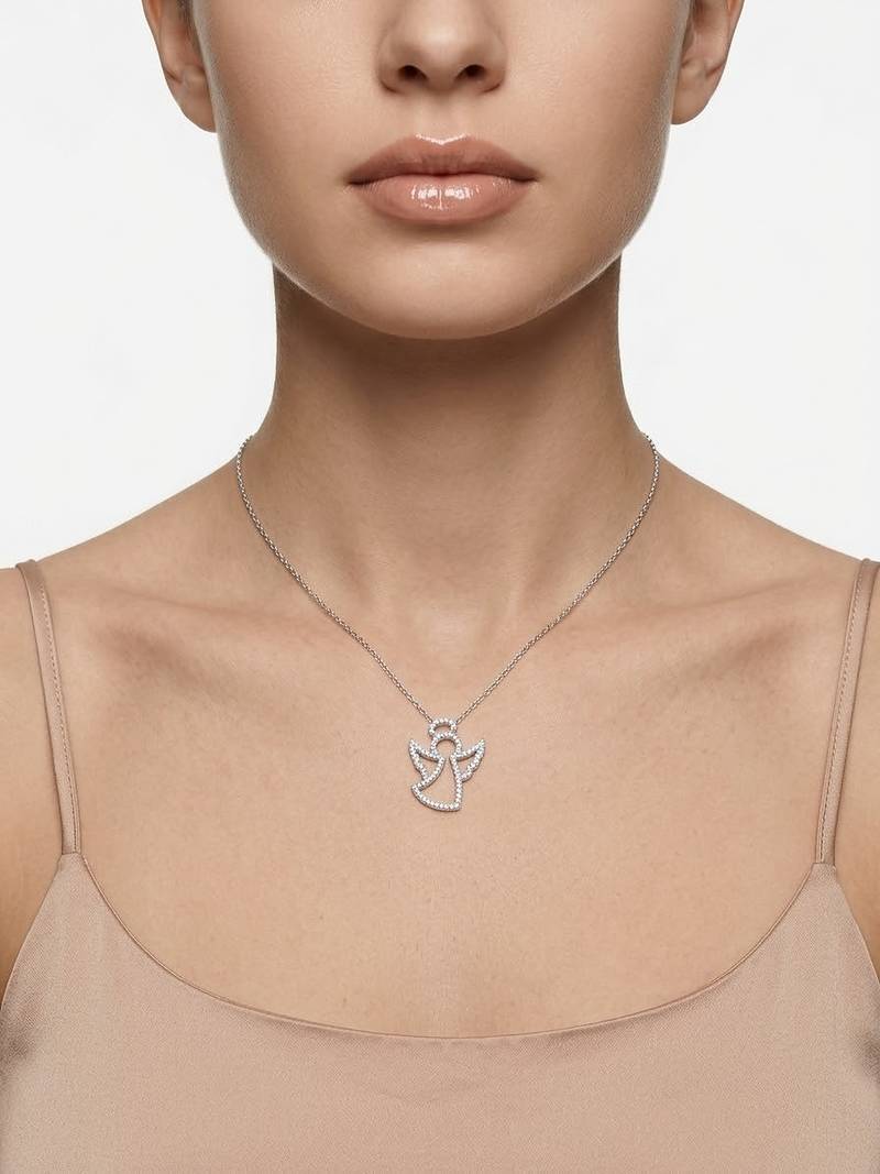 925 Sterling Silver Angel Pendant  Necklace Set , Guardian Angel Jewelry Gift for Women