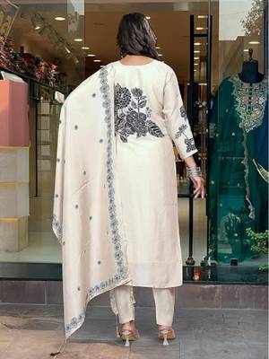 White viscose rayon digital print kurti pant set with mal chanderi dupatta 2