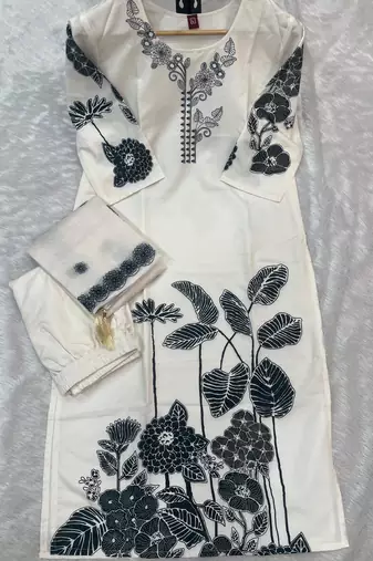 White viscose rayon digital print kurti pant set with mal chanderi dupatta