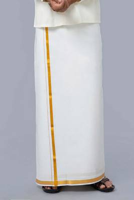 cream cotton men's dhoti with zardosi work 1