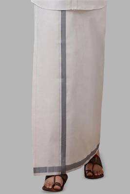 white regular fit solid plain cotton men's dhoti 1