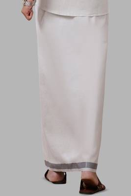 white regular fit solid plain cotton men's dhoti 2