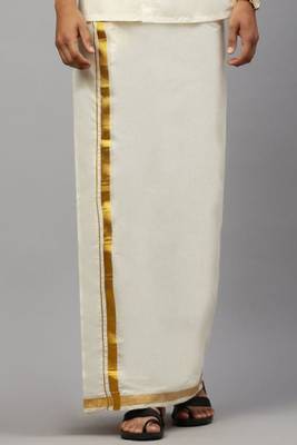 cream plain cotton regular fit dhoti for men 2
