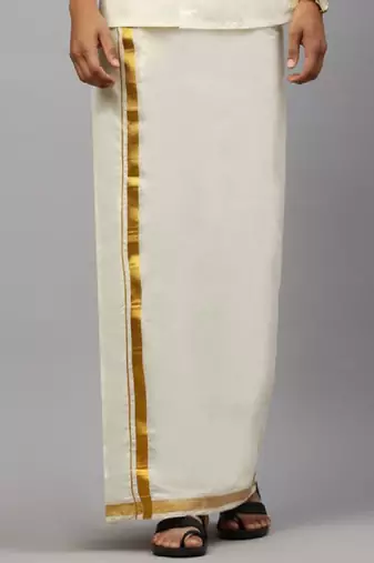 Cream plain cotton regular fit dhoti