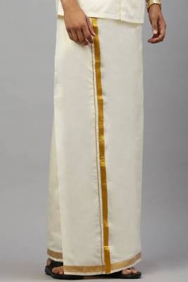 cream plain cotton regular fit dhoti for men 3