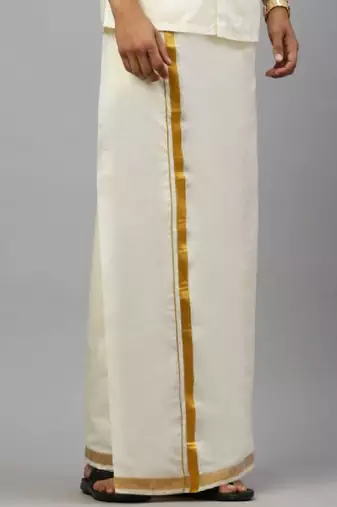 Cream plain cotton regular fit dhoti
