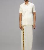 Cream plain cotton regular fit dhoti