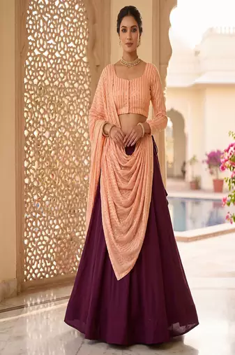 Women's Magenta Lehenga Choli Set with Sequin Embroidery Work