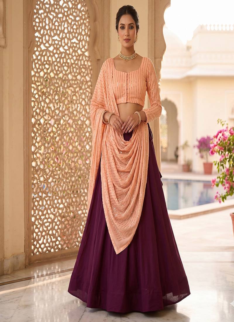 Women's New Magenta Designer Lehenga Choli Set with Sequin Embroidery Work
