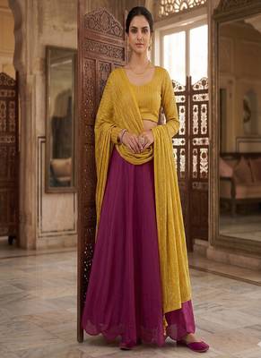 Women's Wine Lehenga Choli Set with Sequin Embroidery Work 1