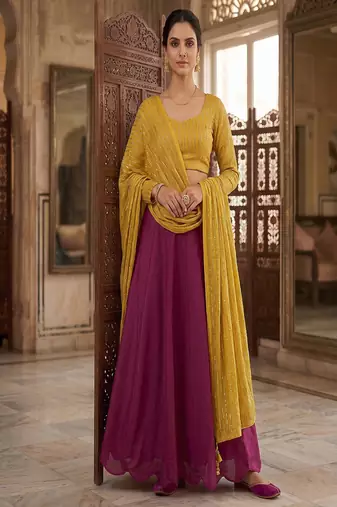Women's Wine Lehenga Choli Set with Sequin Embroidery Work