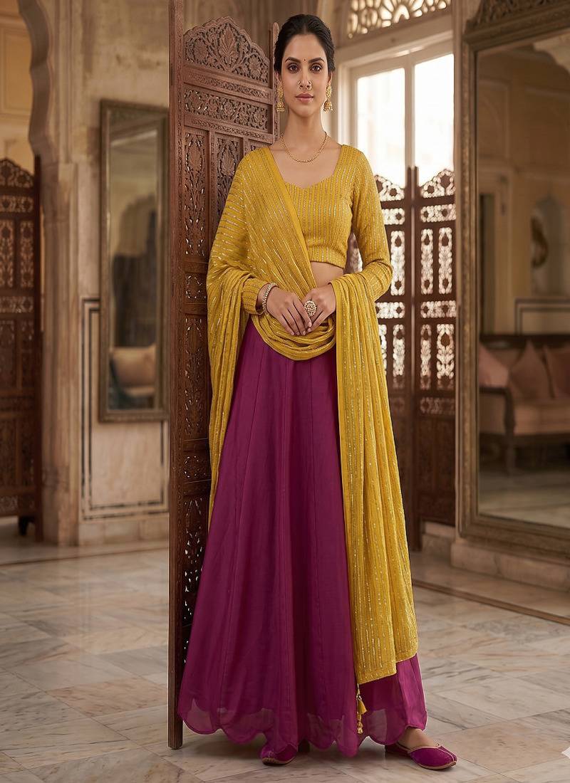 Women's New Wine Designer Lehenga Choli Set with Sequin Embroidery Work