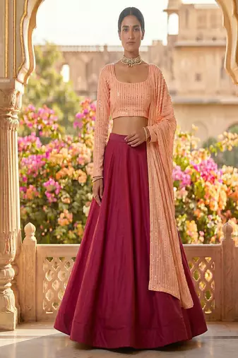 Women's Rani Pink Lehenga Choli Set with Sequin Embroidery Work
