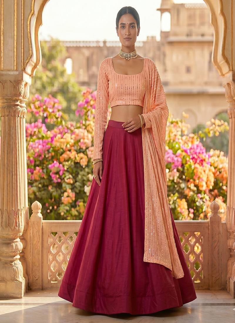Women's New Rani Pink Designer Lehenga Choli Set with Sequin Embroidery Work