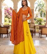 Women's New Orange Designer Lehenga Choli Set with Sequin Embroidery Work