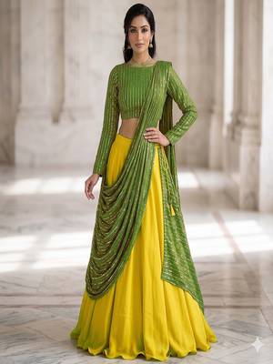 Women's Green Lehenga Choli Set with Sequin Embroidery Work 1
