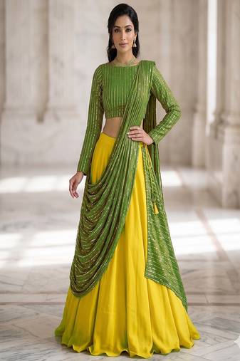 Women's New Green Designer Lehenga Choli Set with Sequin Embroidery Work
