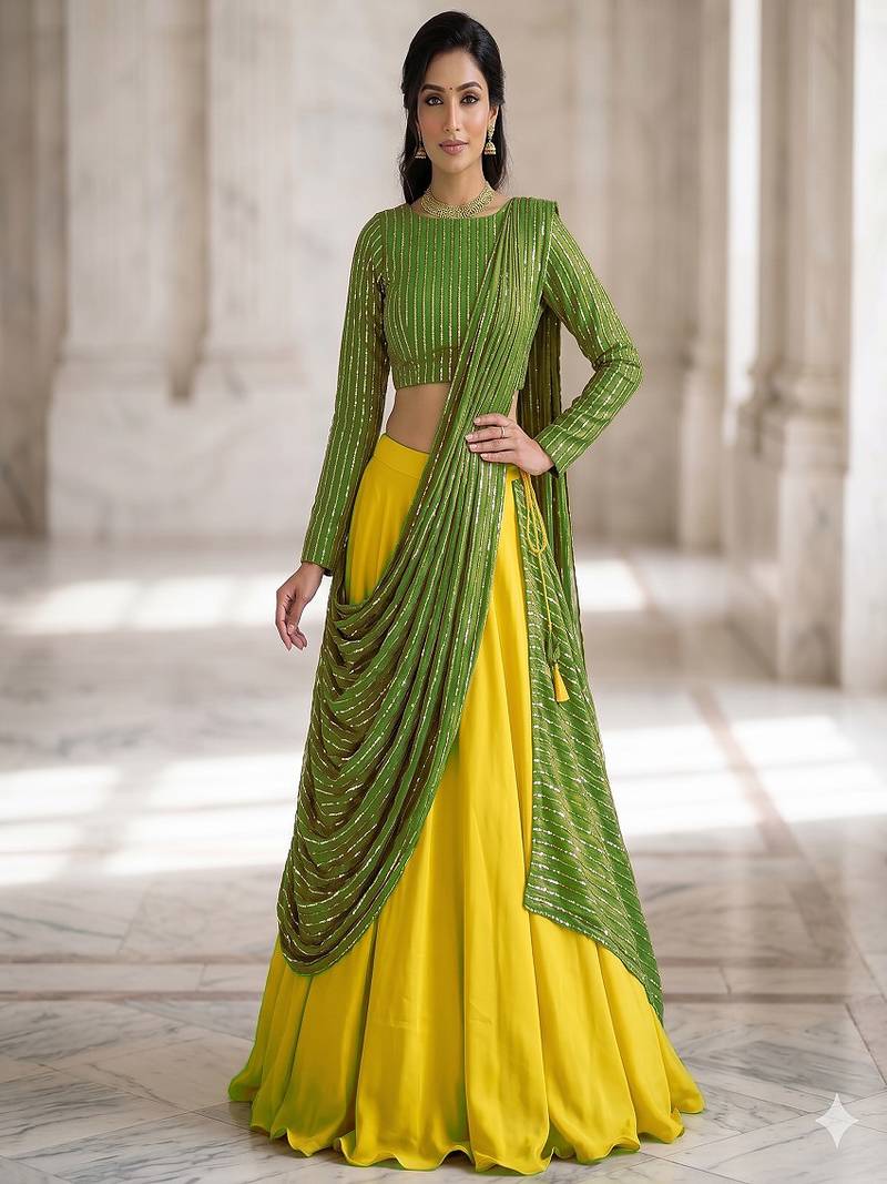 Women's New Green Designer Lehenga Choli Set with Sequin Embroidery Work