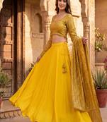 Women's New Gold Designer Lehenga Choli Set with Sequin Embroidery Work