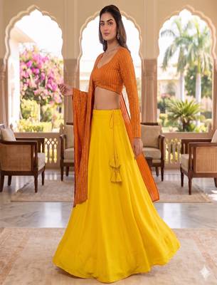 Women's Orange Lehenga Choli Set with Sequin Embroidery Work 2