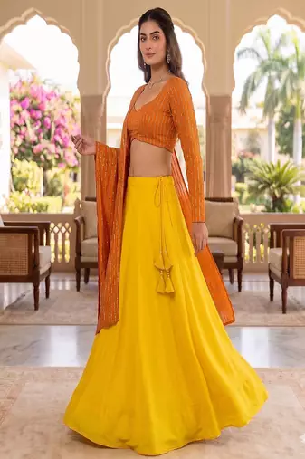 Women's Orange Lehenga Choli Set with Sequin Embroidery Work