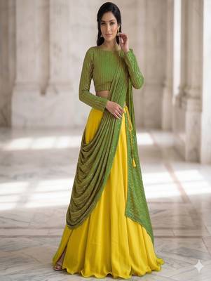 Women's Green Lehenga Choli Set with Sequin Embroidery Work 2