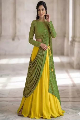 Women's Green Lehenga Choli Set with Sequin Embroidery Work