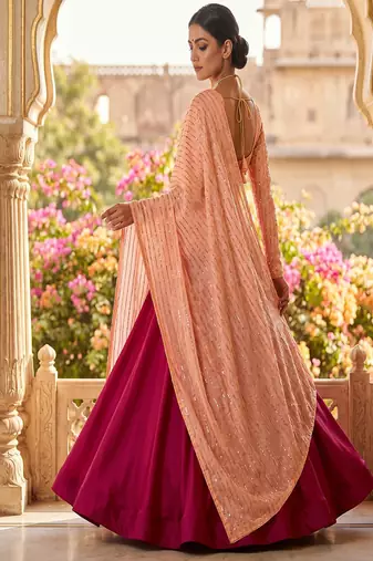 Women's Rani Pink Lehenga Choli Set with Sequin Embroidery Work