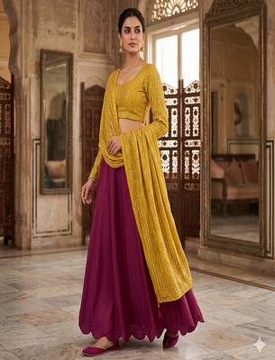 Women's Wine Lehenga Choli Set with Sequin Embroidery Work 2