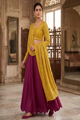 Women's Wine Lehenga Choli Set with Sequin Embroidery Work