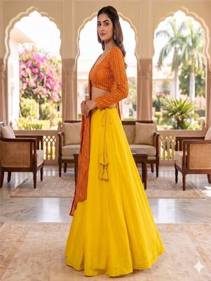 Women's Orange Lehenga Choli Set with Sequin Embroidery Work 3