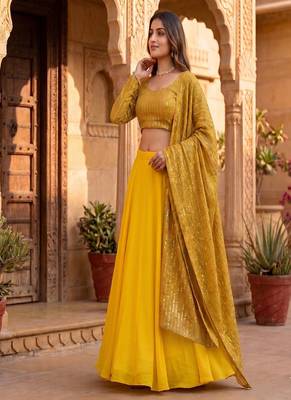 Women's Gold Lehenga Choli Set with Sequin Embroidery Work 2