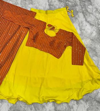 Women's Orange Lehenga Choli Set with Sequin Embroidery Work 4